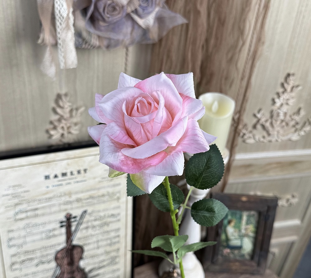 EMBOSSED ROSE FLOWER WITH STEM 11CM