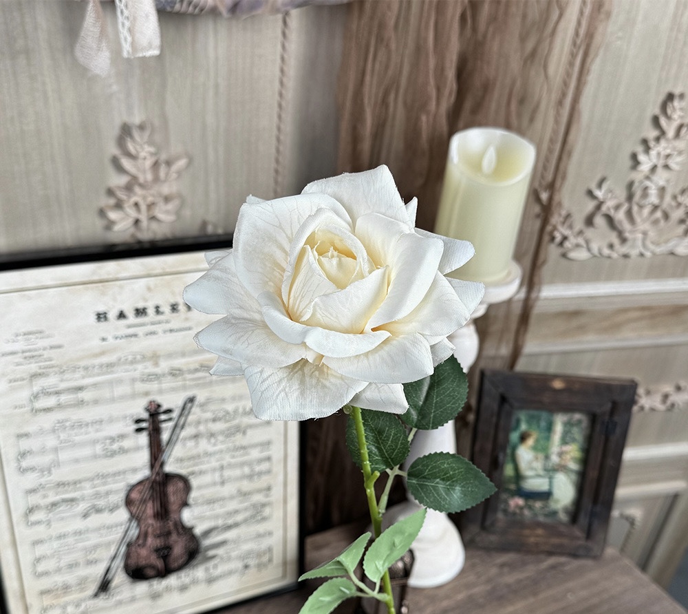 EMBOSSED ROSE FLOWER WITH STEM 11CM