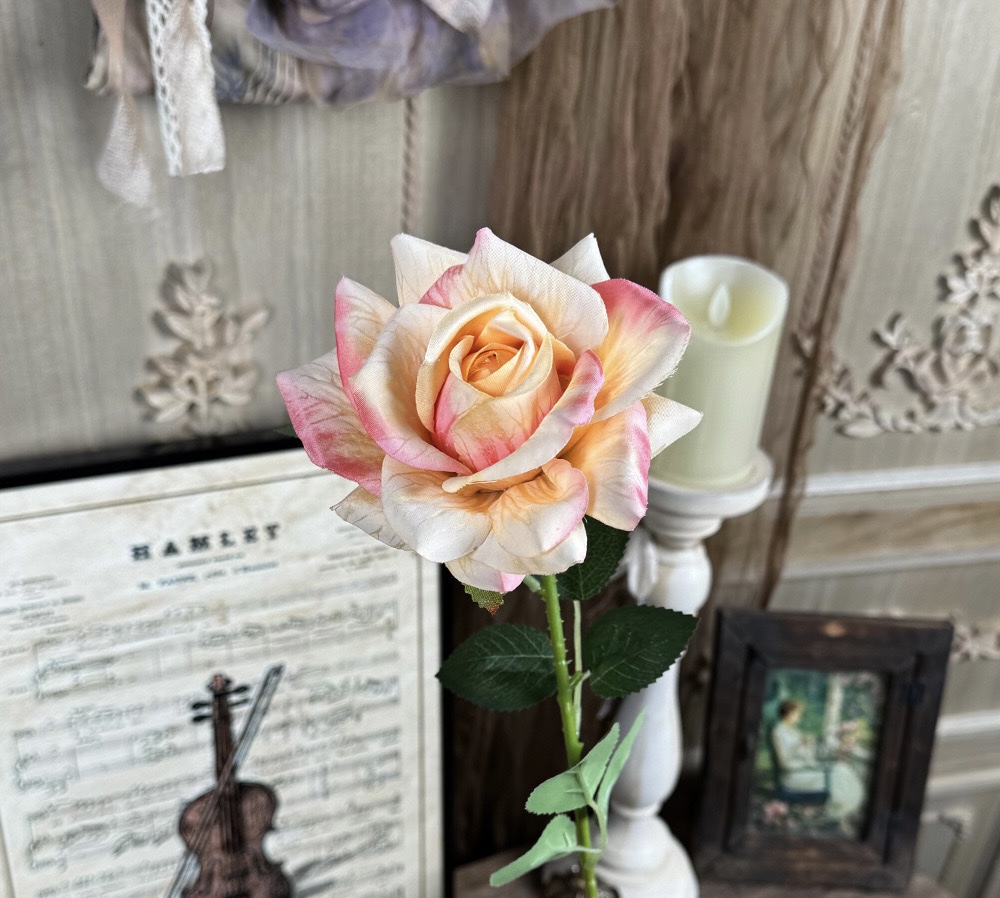 EMBOSSED ROSE FLOWER WITH STEM 11CM
