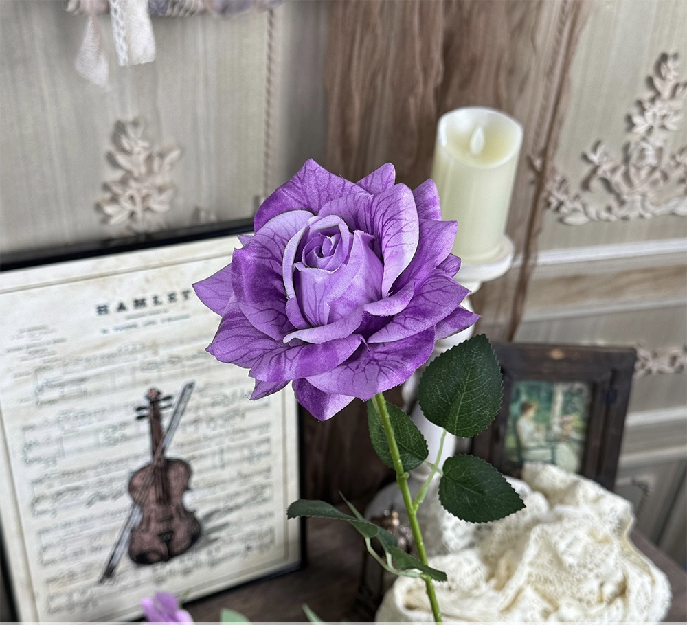 EMBOSSED ROSE FLOWER WITH STEM 11CM