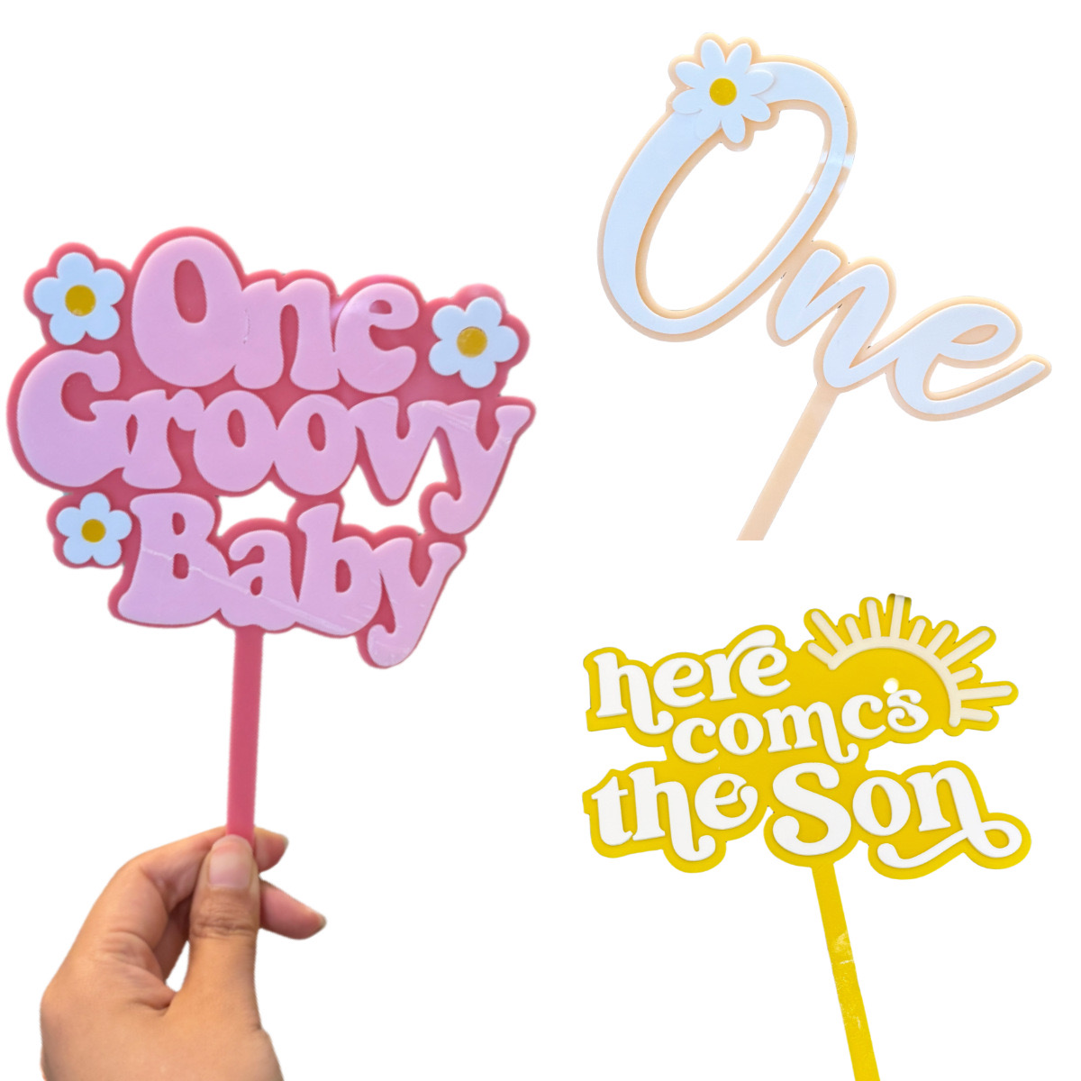 DOUBLE LAYER ACRYLIC ONE GROOVY BABY TOPPER