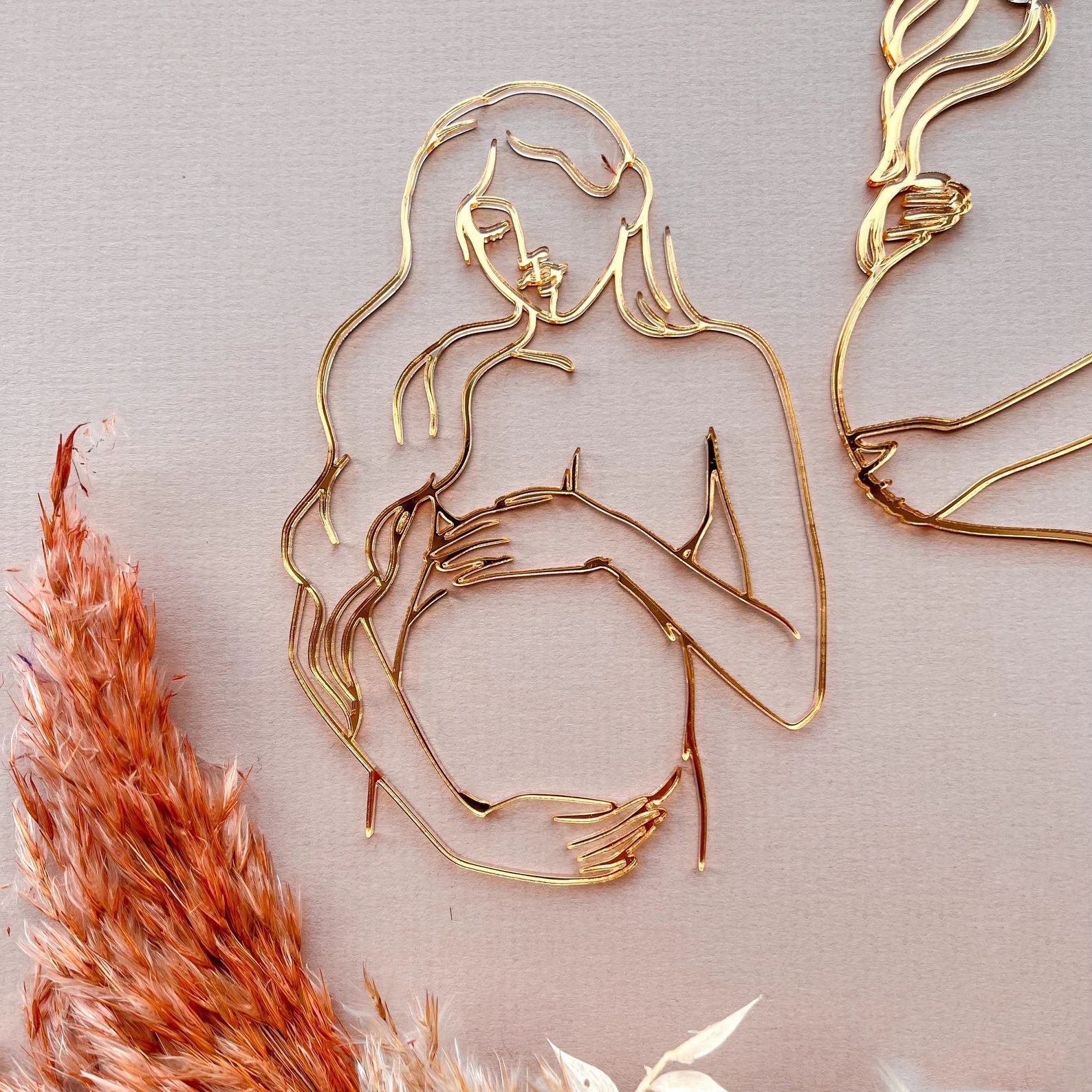 GOLD ACRYLIC PREGNANT WOMAN SILHOUETTE