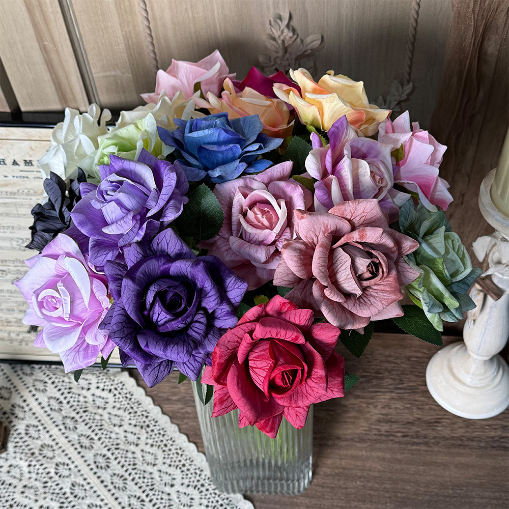 EMBOSSED ROSE FLOWER WITH STEM 11CM