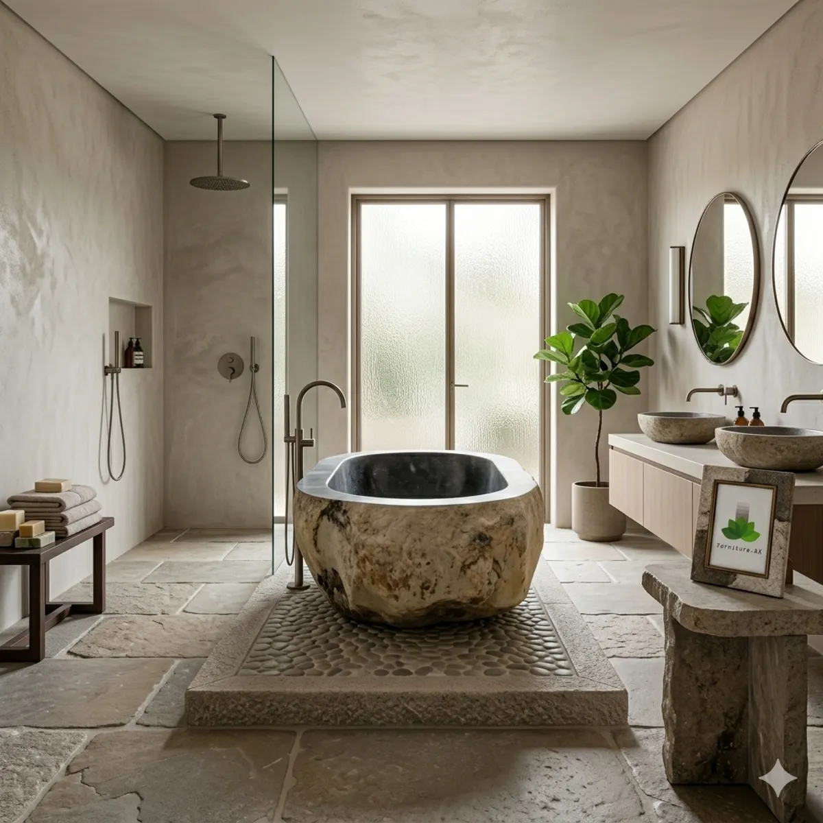 Handcrafted Natural Stone Freestanding Bathtub - Spa Quality