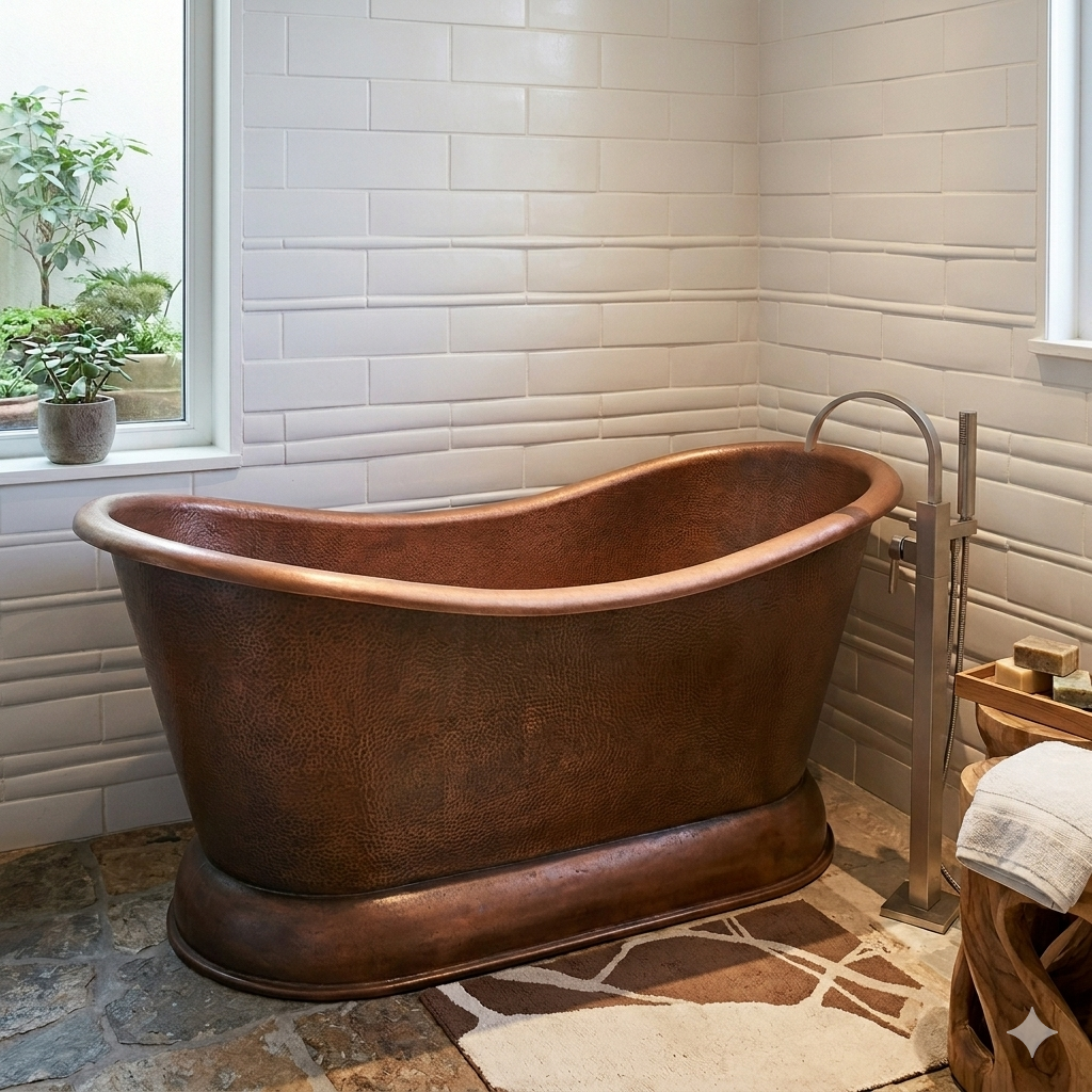 Handcrafted Copper Freestanding Bathtub - Spa Quality