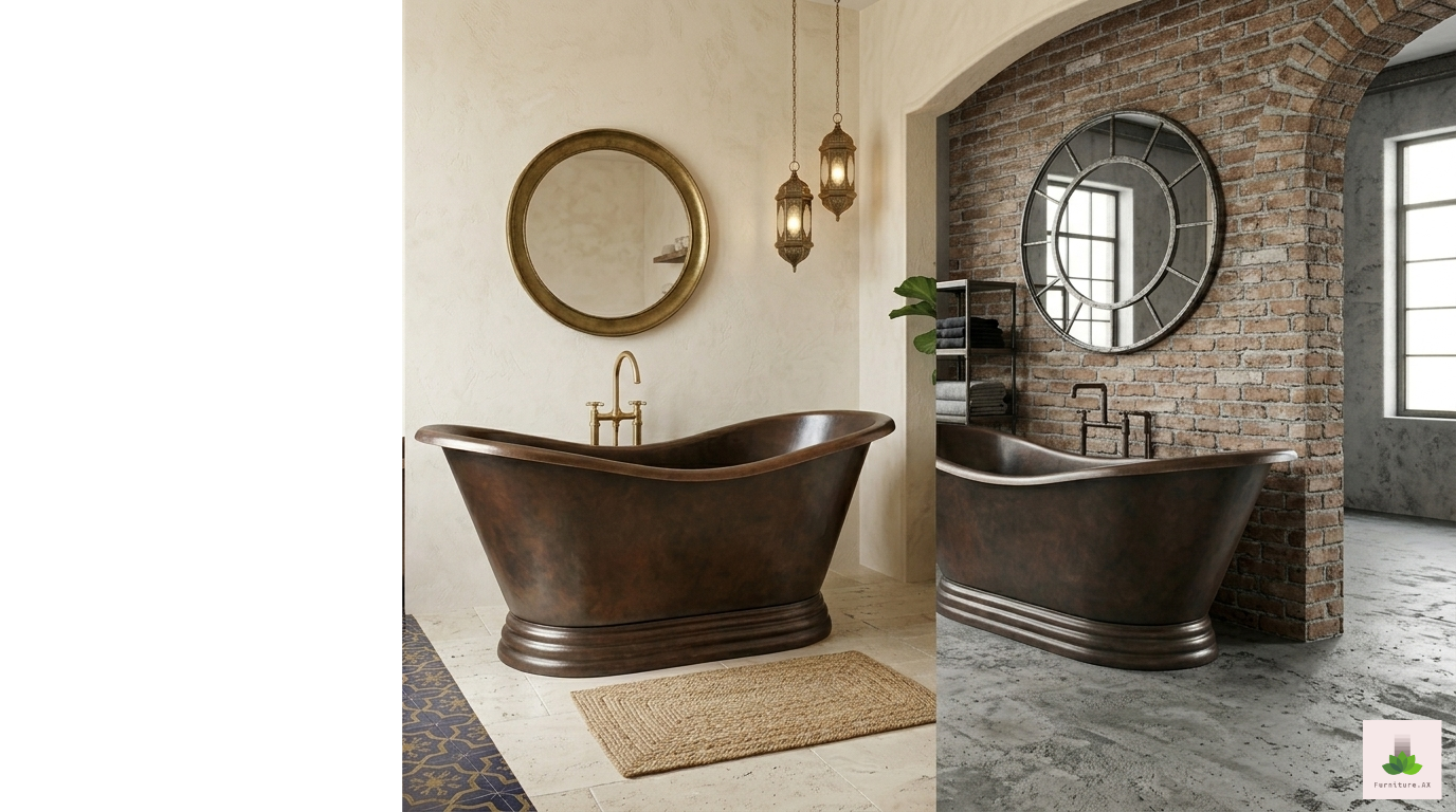 Handcrafted Copper Freestanding Bathtub with two Washbasins - Spa Quality