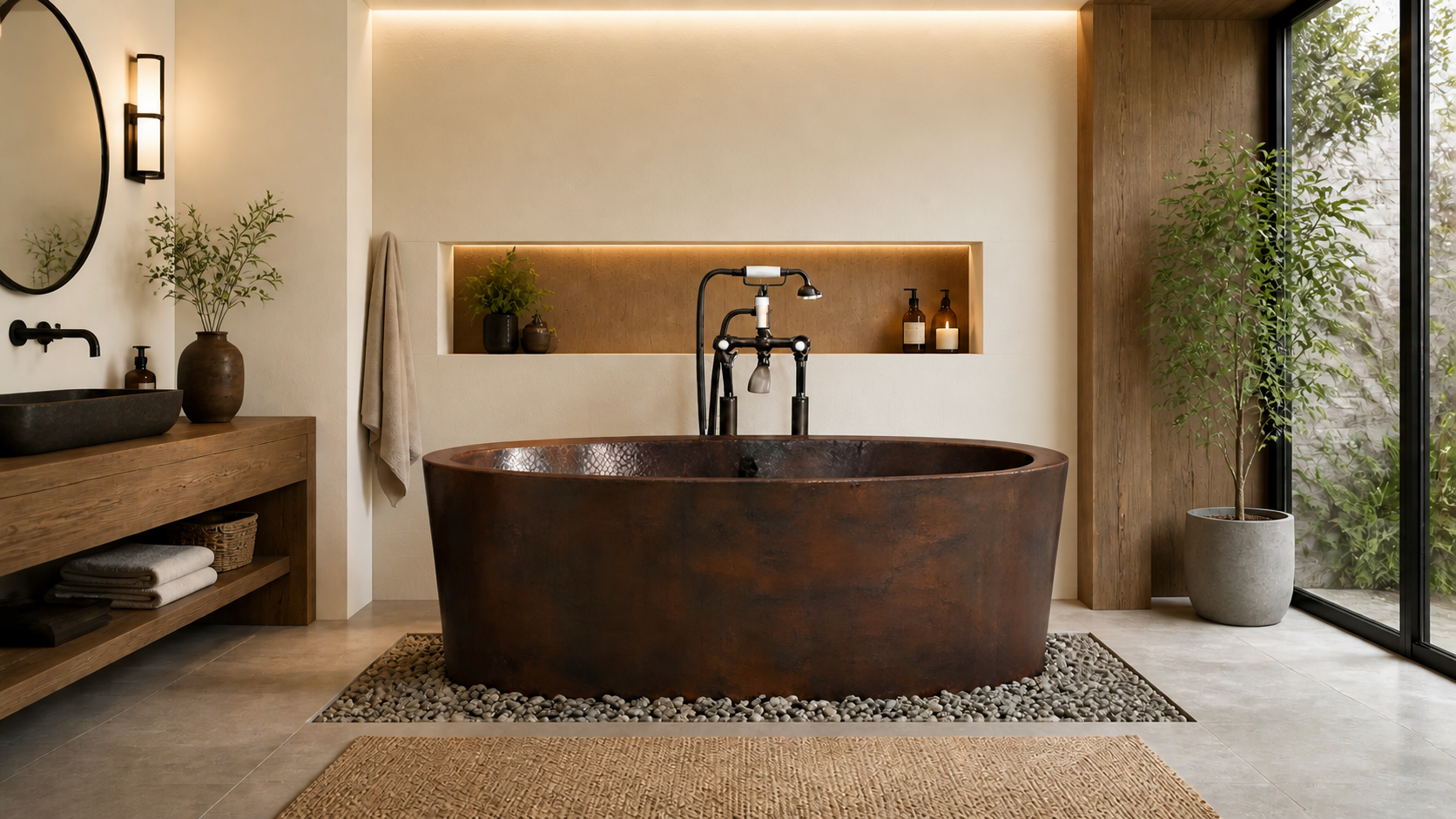 Handcrafted Copper Freestanding Double-Walled Bathtub - Spa Quality