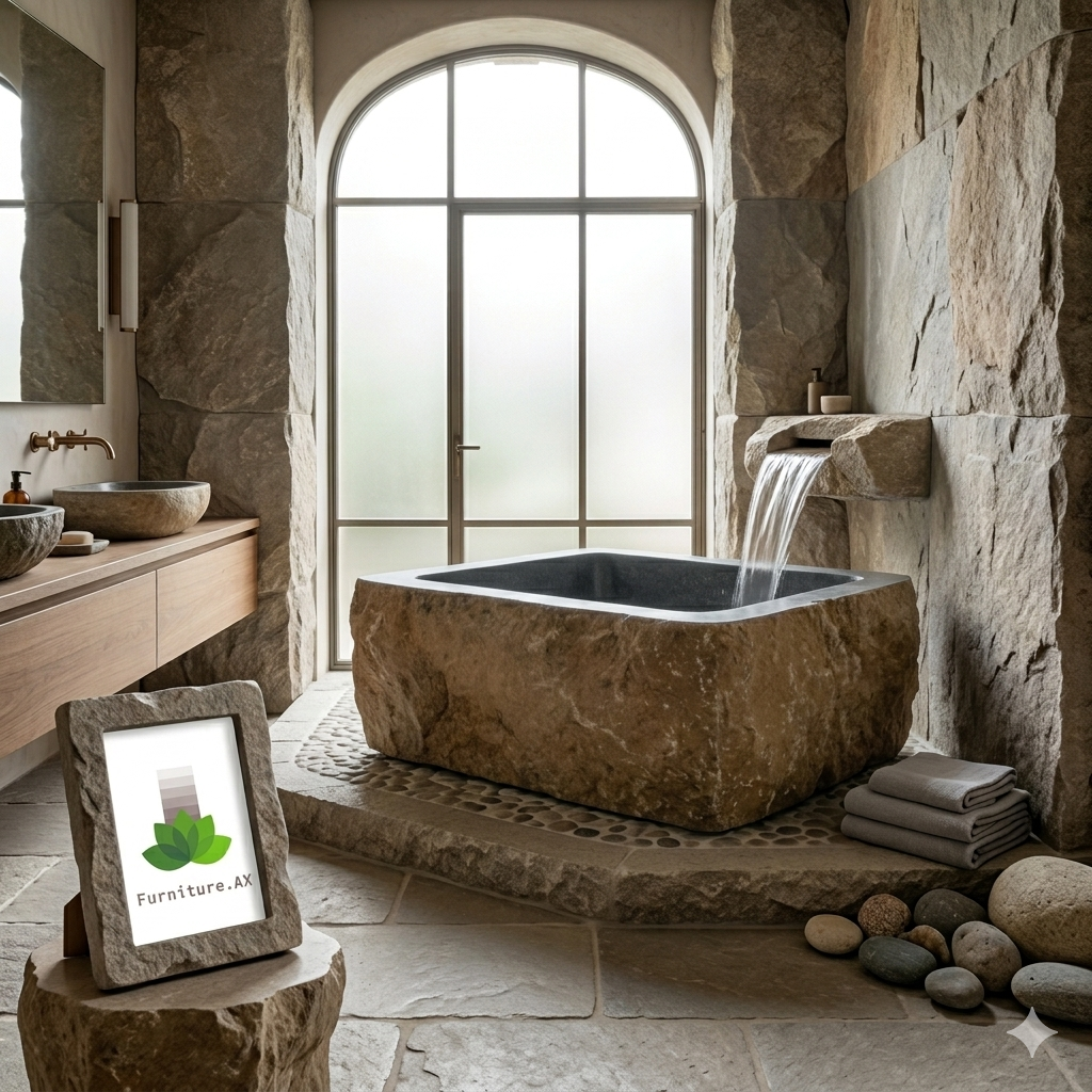 Handcrafted Natural Stone Freestanding Bathtub - Spa Quality