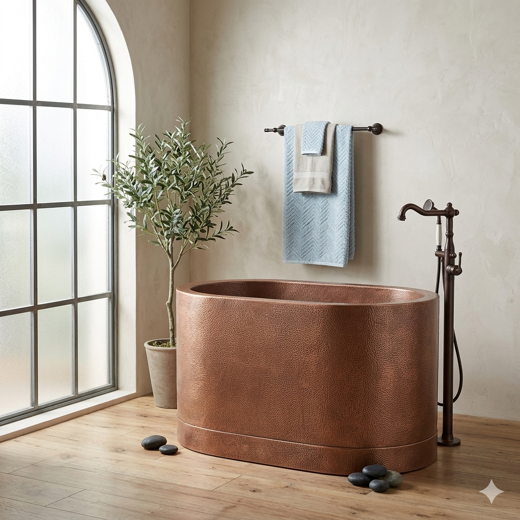 Handcrafted Copper Freestanding Bathtub - Spa Quality