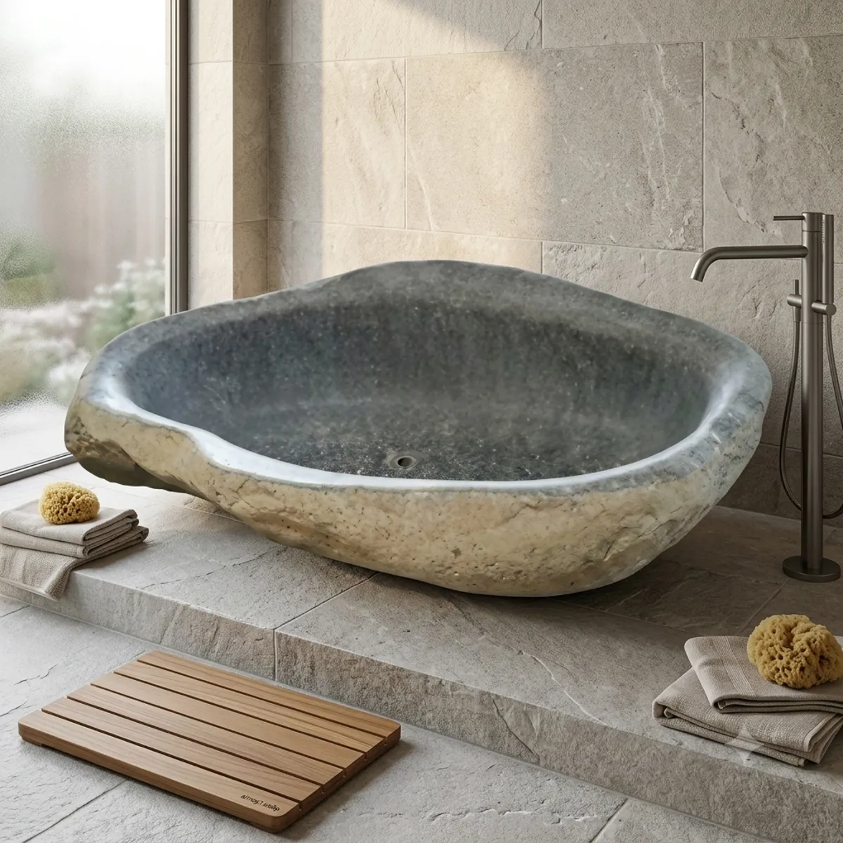 Handcrafted Natural Stone Freestanding Bathtub - Spa Quality (Oval)