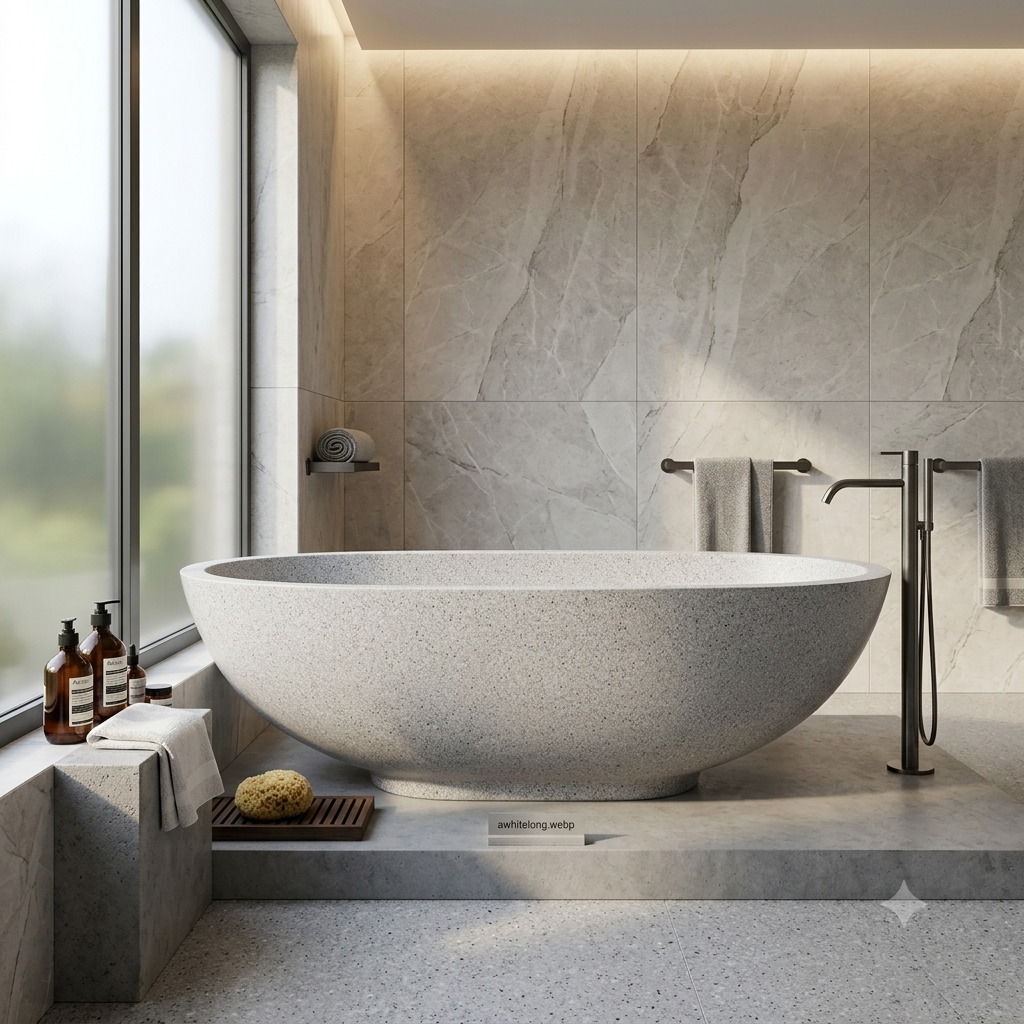 Handcrafted Terrazzo Stone Freestanding Bathtub - Spa Quality (Oval)