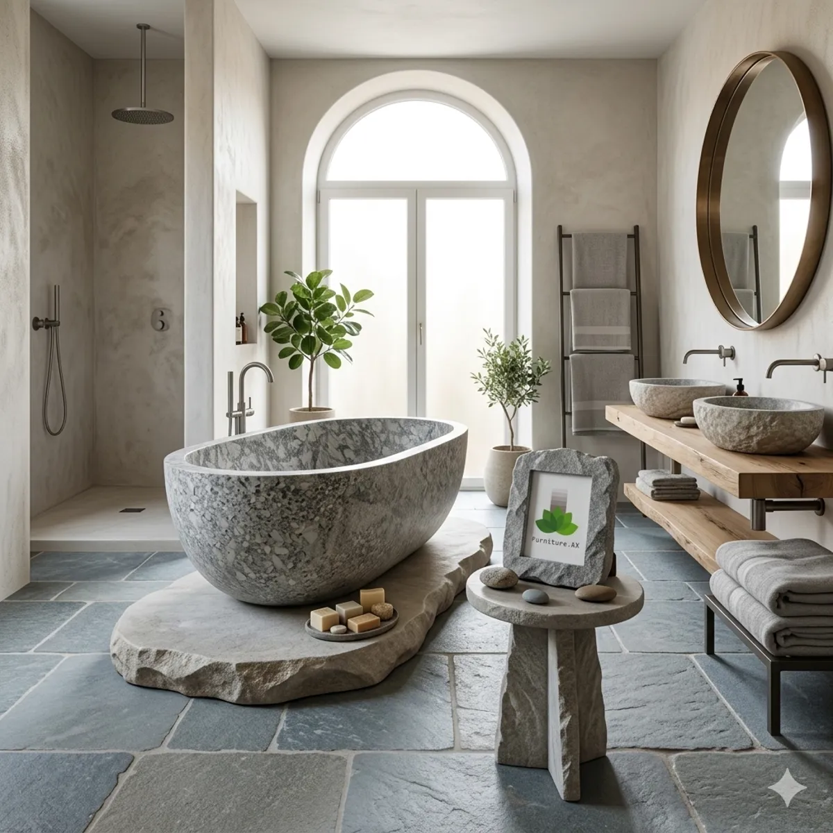 Handcrafted Marble Stone Freestanding Bathtub - Spa Quality (Oval)