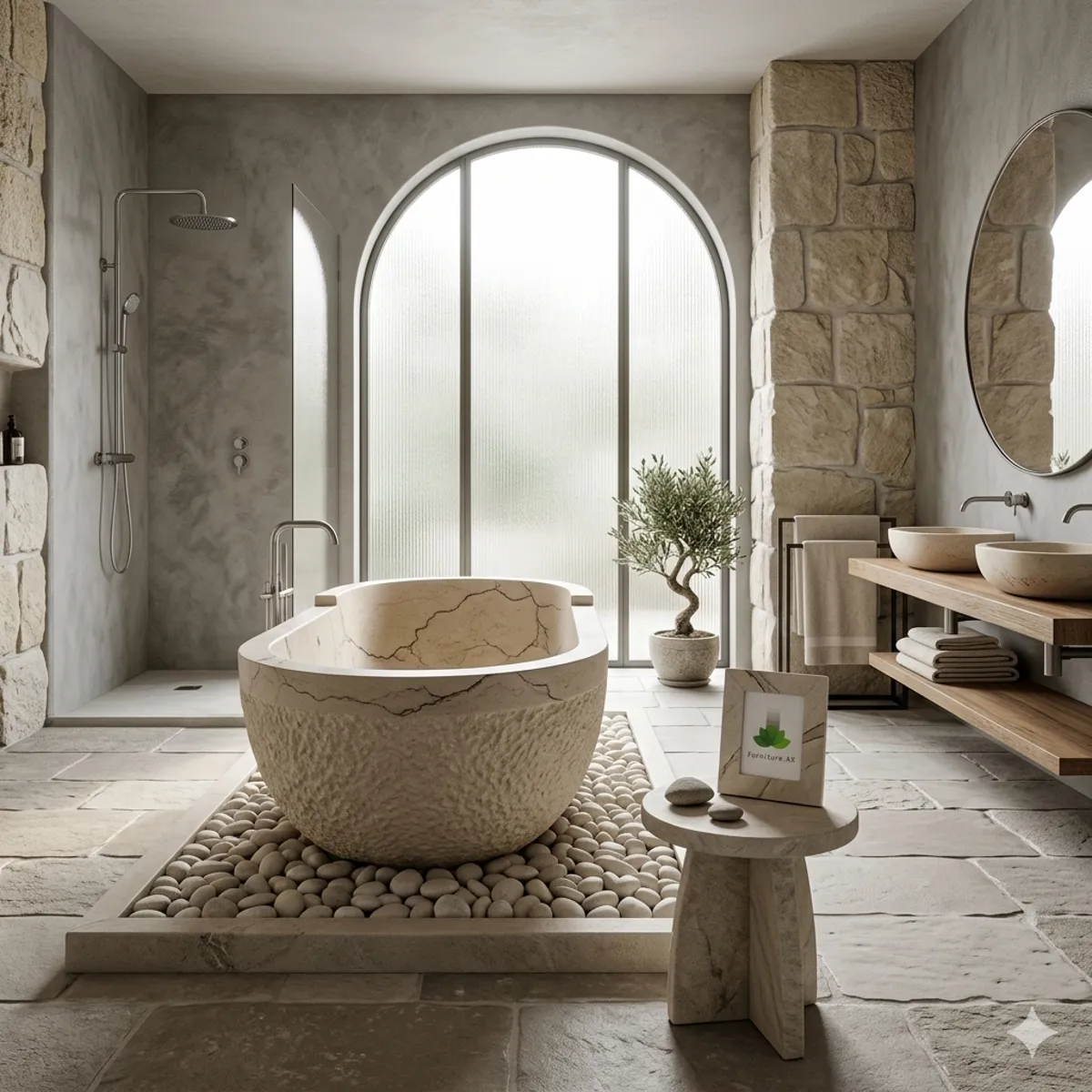 Freestanding Marble Stone Bathtub - Handcrafted in Bali