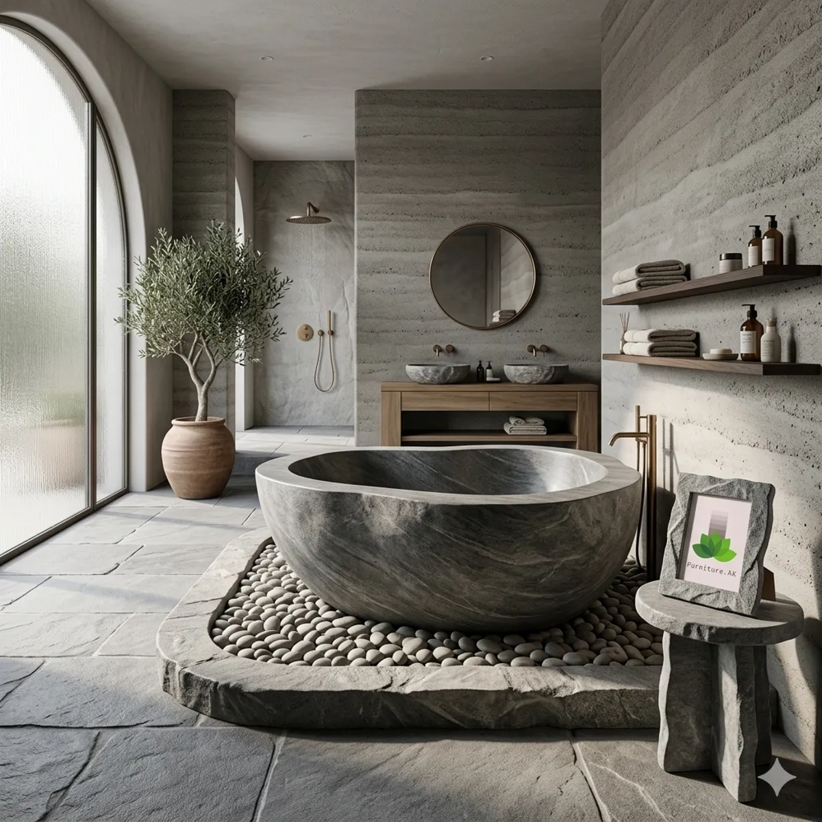 Handcrafted Natural Stone Freestanding Bathtub - Spa Quality