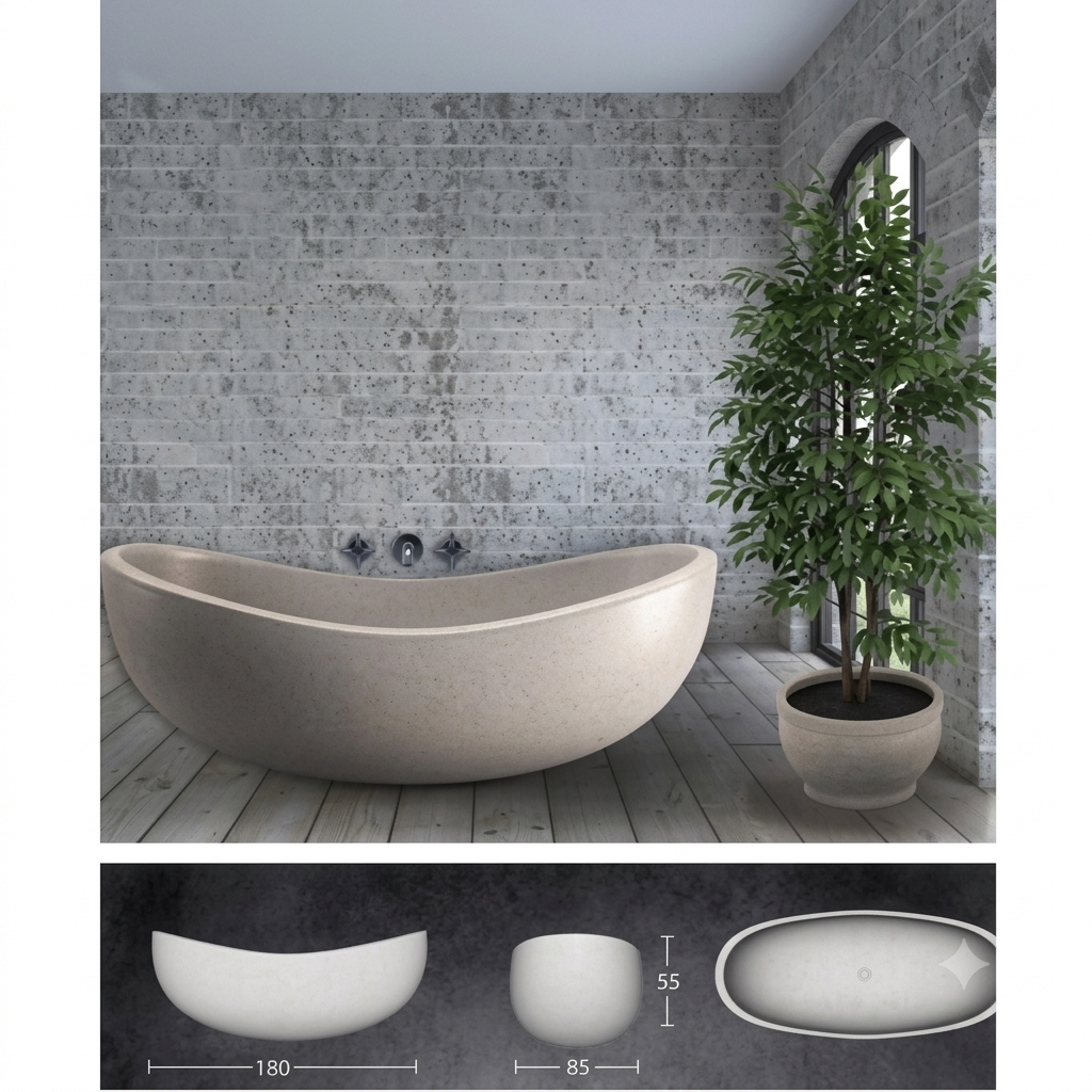 Handcrafted Terrazzo Stone and Cement Freestanding Bathtub - Spa Quality