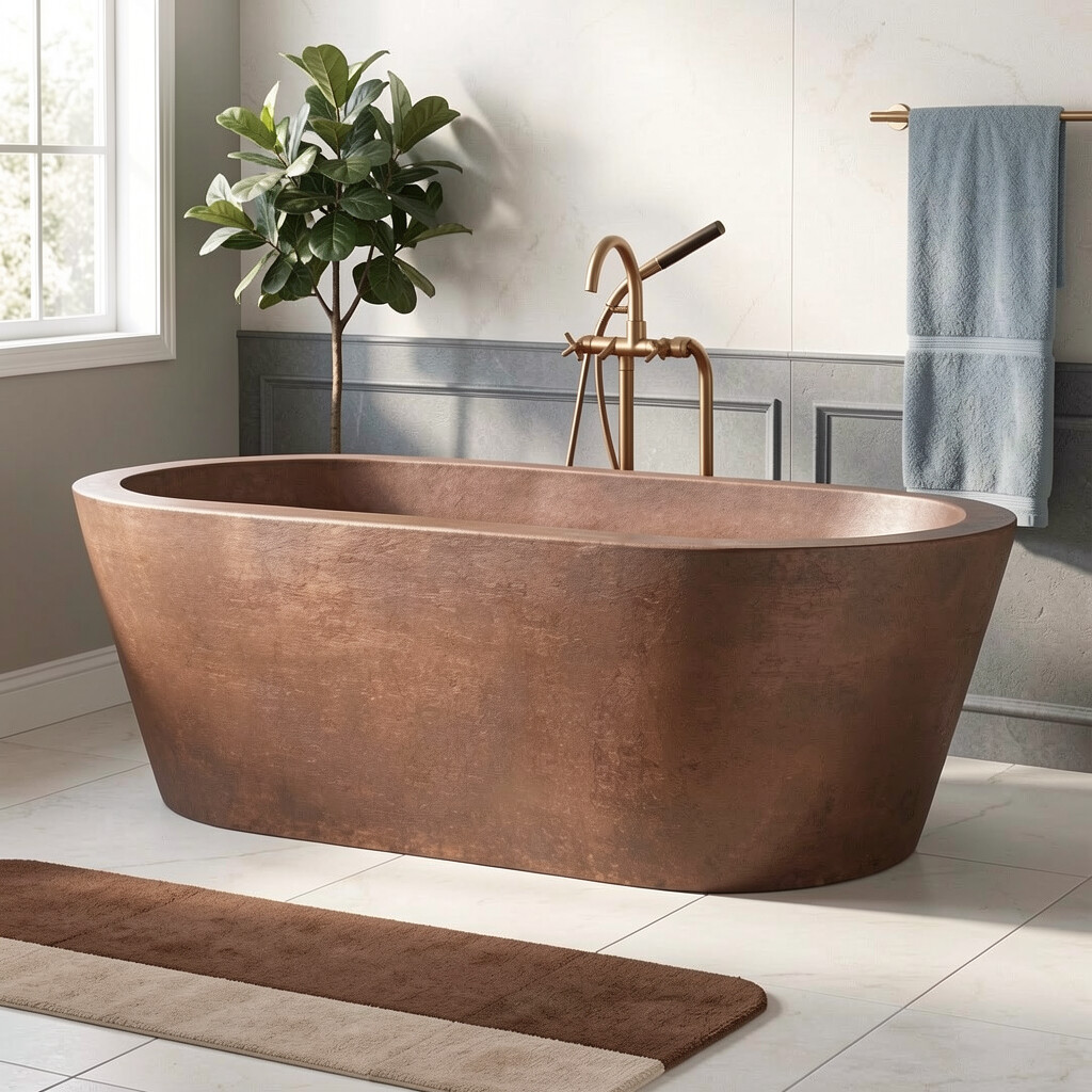 Handcrafted Copper Freestanding Double-Walled Bathtub - Spa Quality