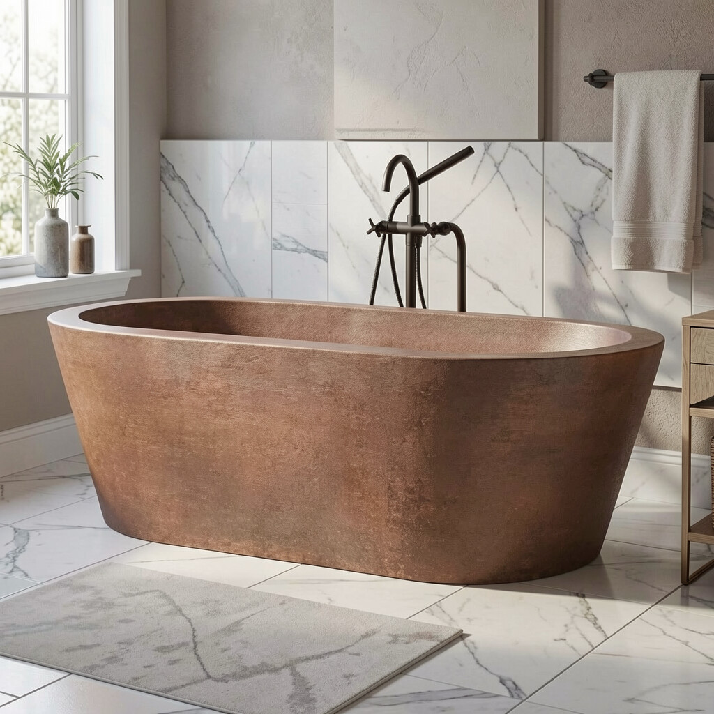 Handcrafted Copper Freestanding Double-Walled Bathtub - Spa Quality