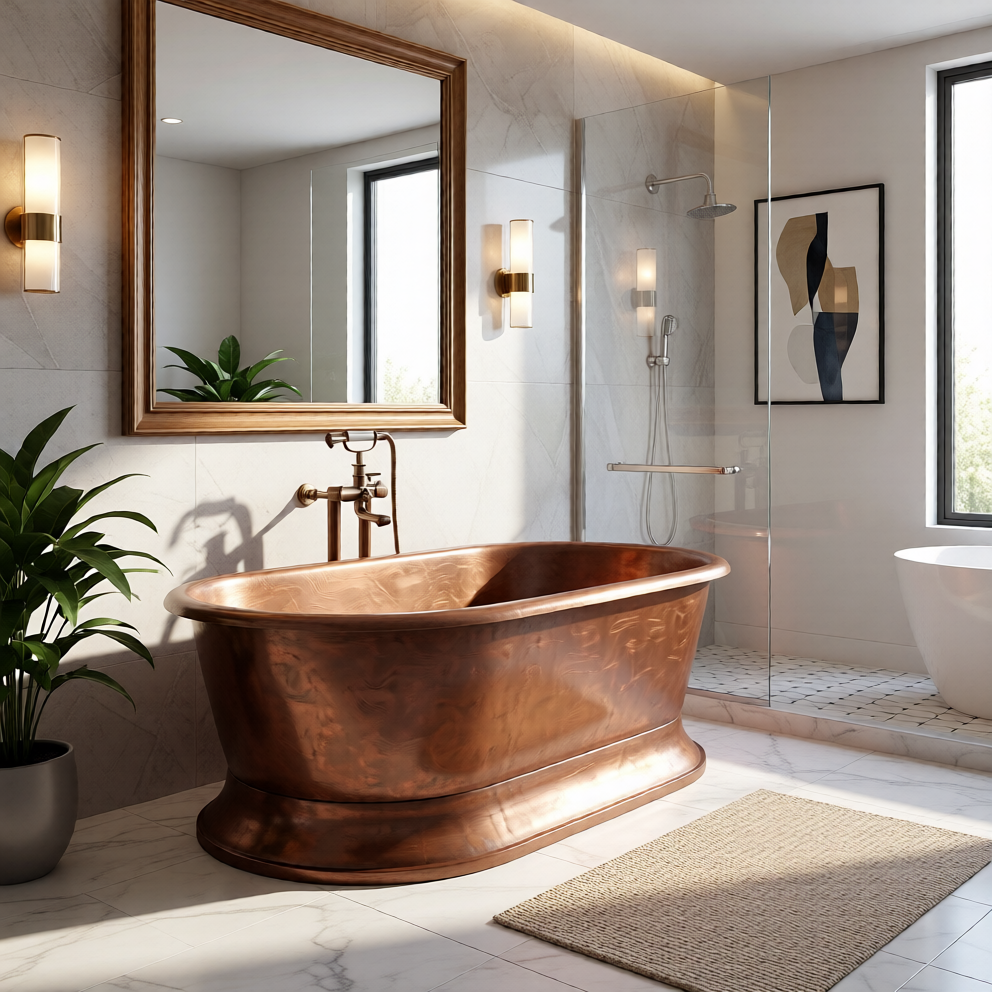 Handcrafted Copper Freestanding Bathtub - Spa Quality
