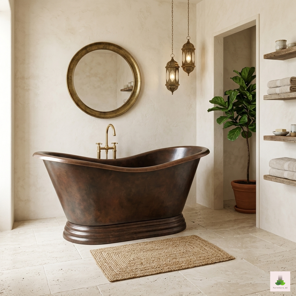 Handcrafted Copper Freestanding Bathtub with two Washbasins - Spa Quality