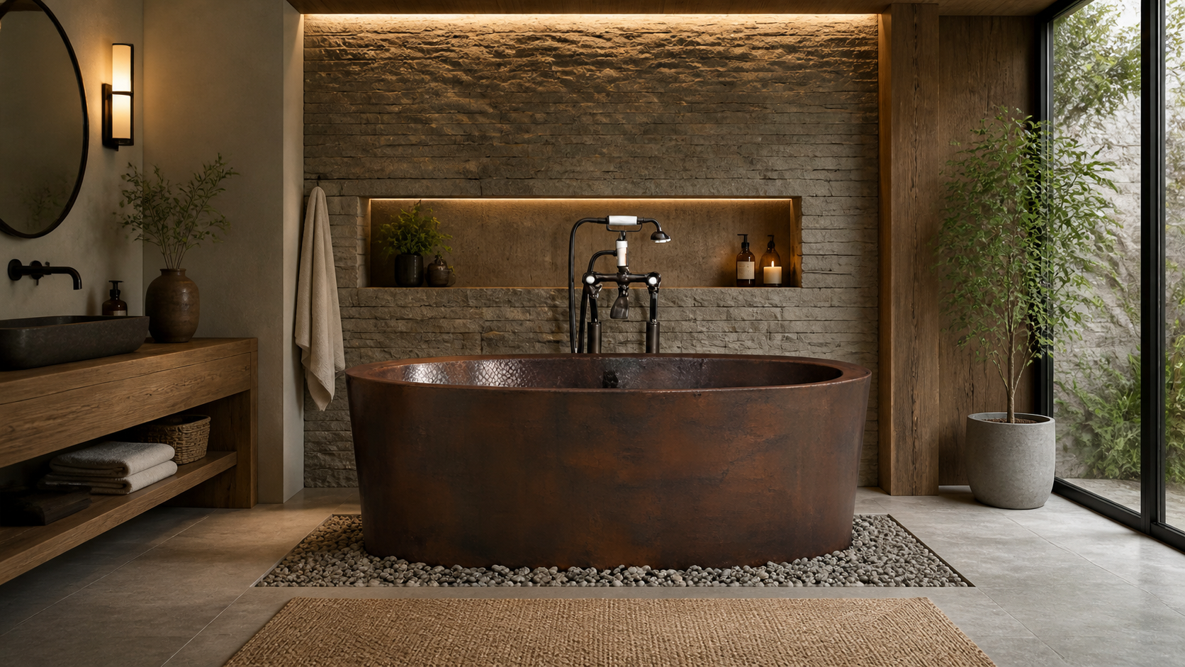 Handcrafted Copper Freestanding Double-Walled Bathtub - Spa Quality