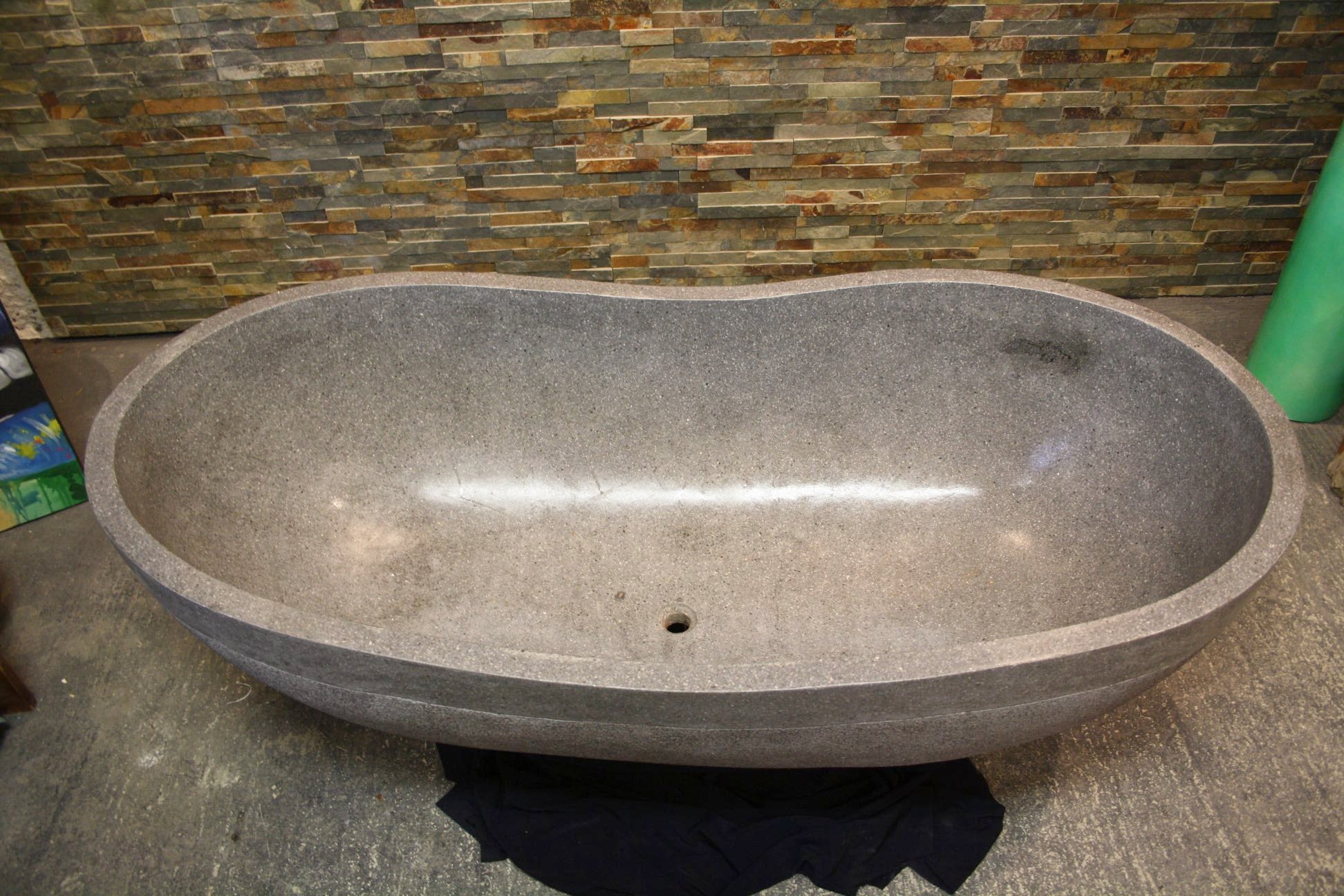 Handcrafted Dark Grey Terrazzo Stone Freestanding Bathtub - Spa Quality