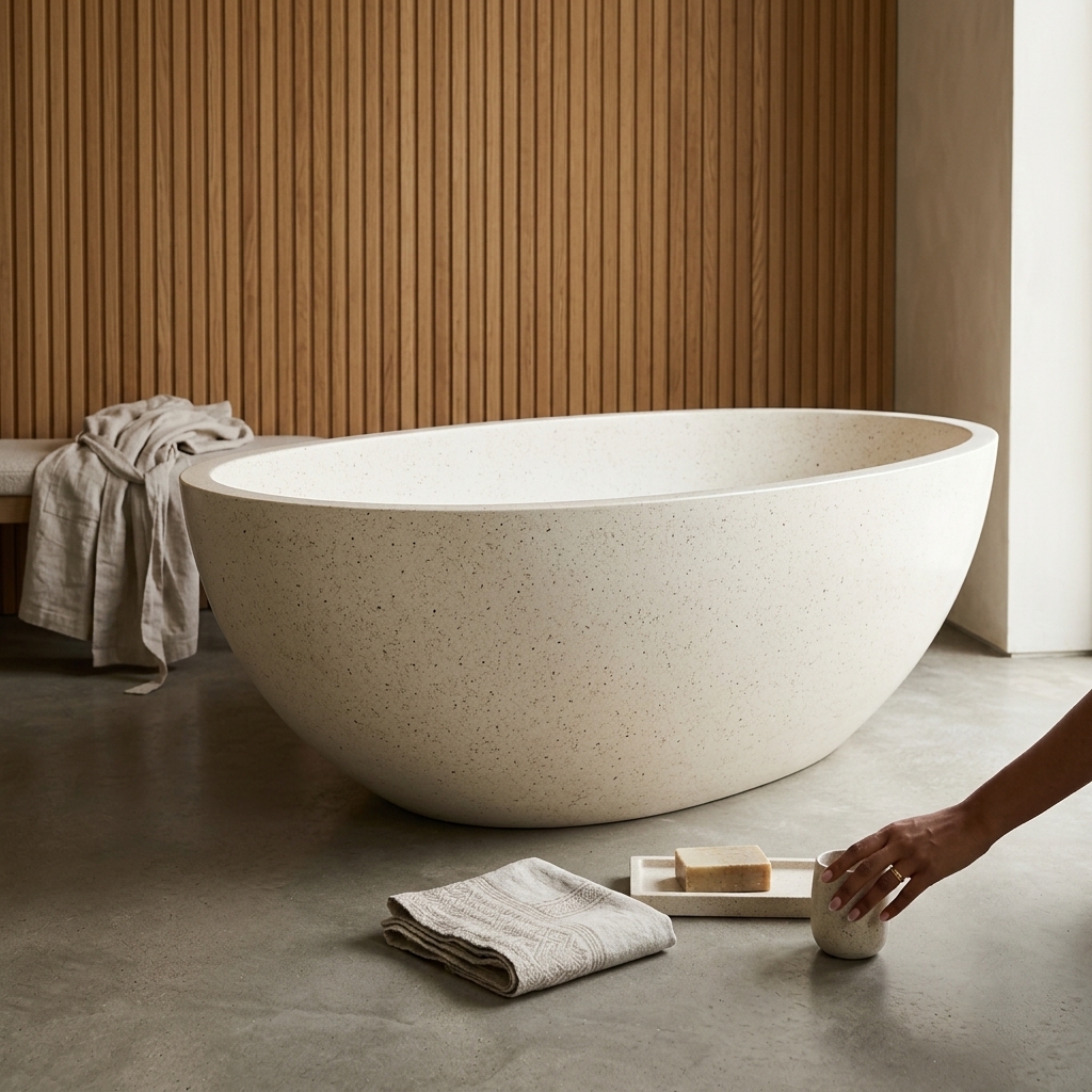 Handcrafted Terrazzo Stone Freestanding Bathtub - Spa Quality (Oval)