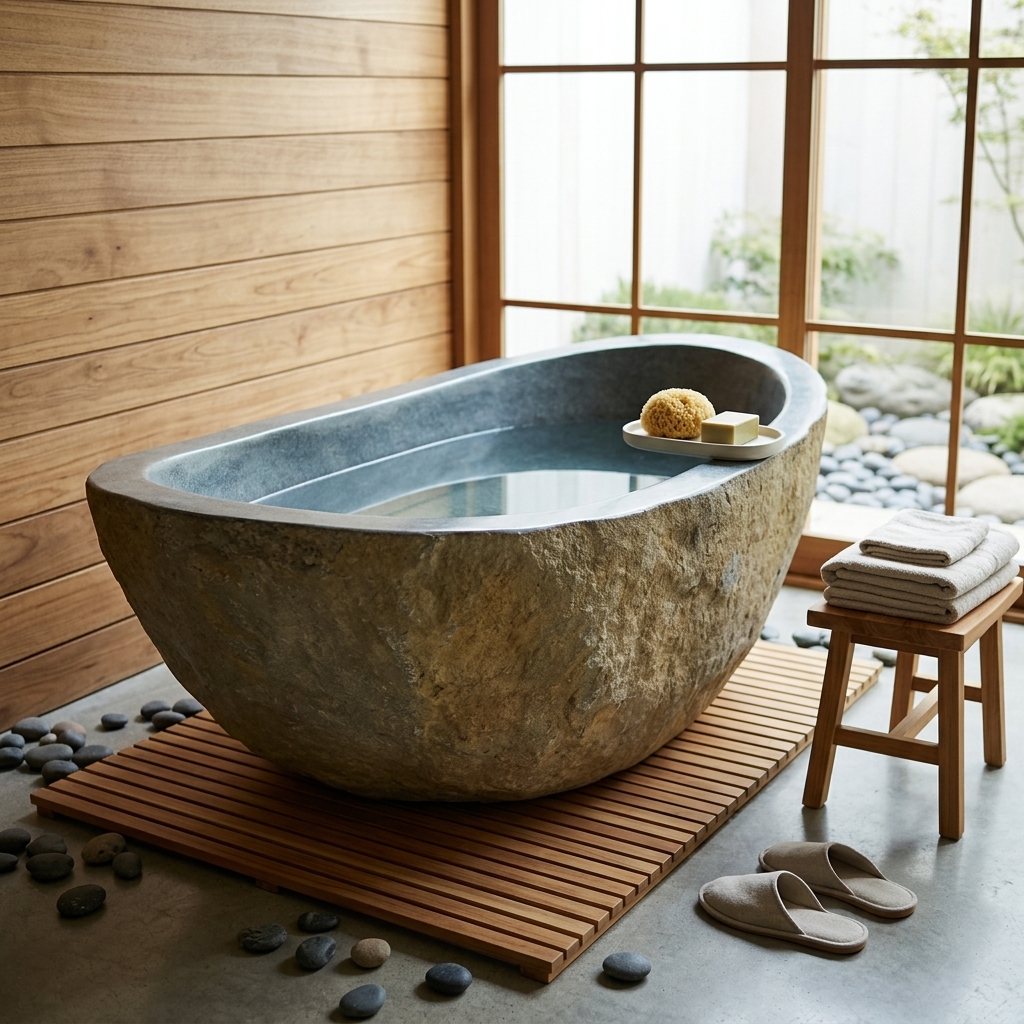 Handcrafted Natural Stone Freestanding Bathtub - Spa Quality (Oval)