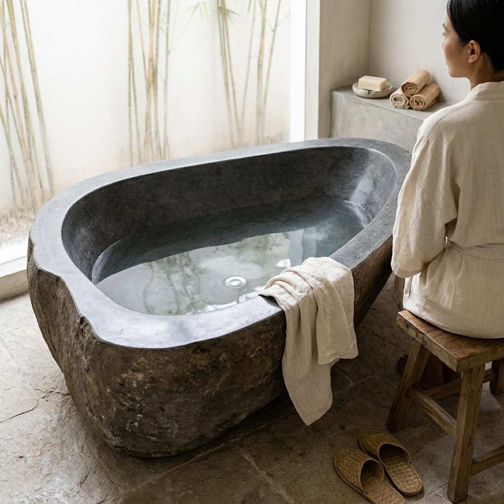 Handcrafted Natural Stone Freestanding Bathtub - Spa Quality