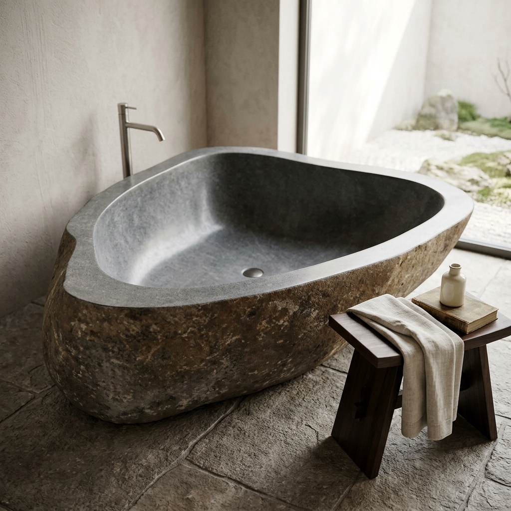 Handcrafted Natural Stone Freestanding Bathtub - Spa Quality
