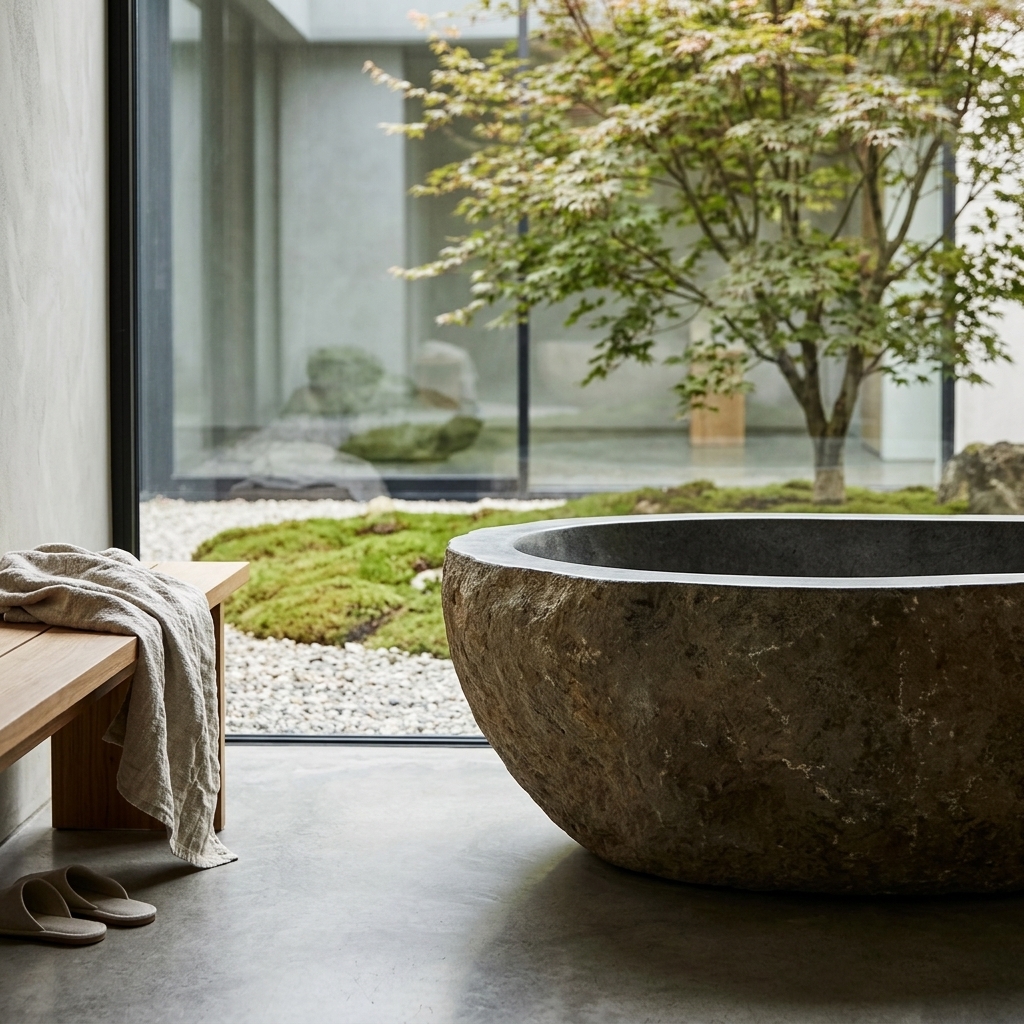 Handcrafted Natural Stone Freestanding Bathtub - Spa Quality