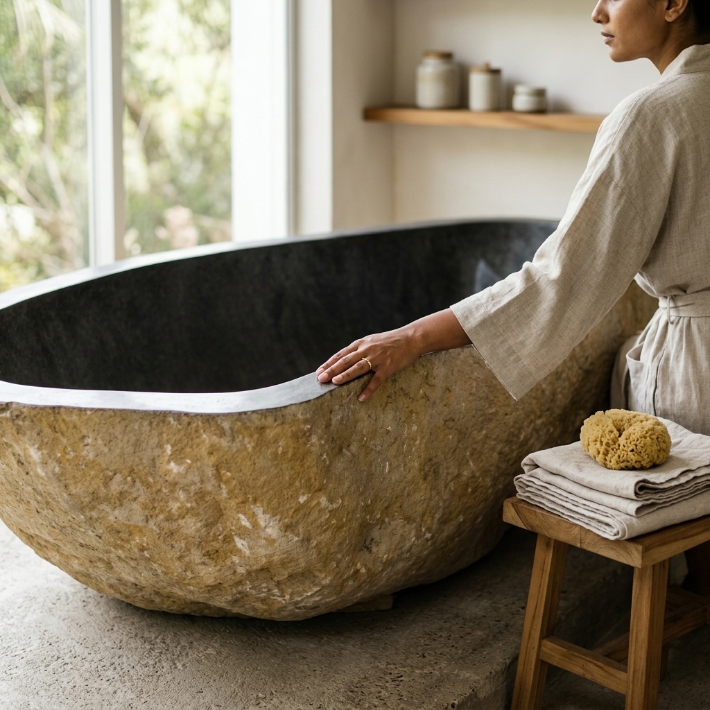 Handcrafted Natural Stone Freestanding Bathtub - Spa Quality