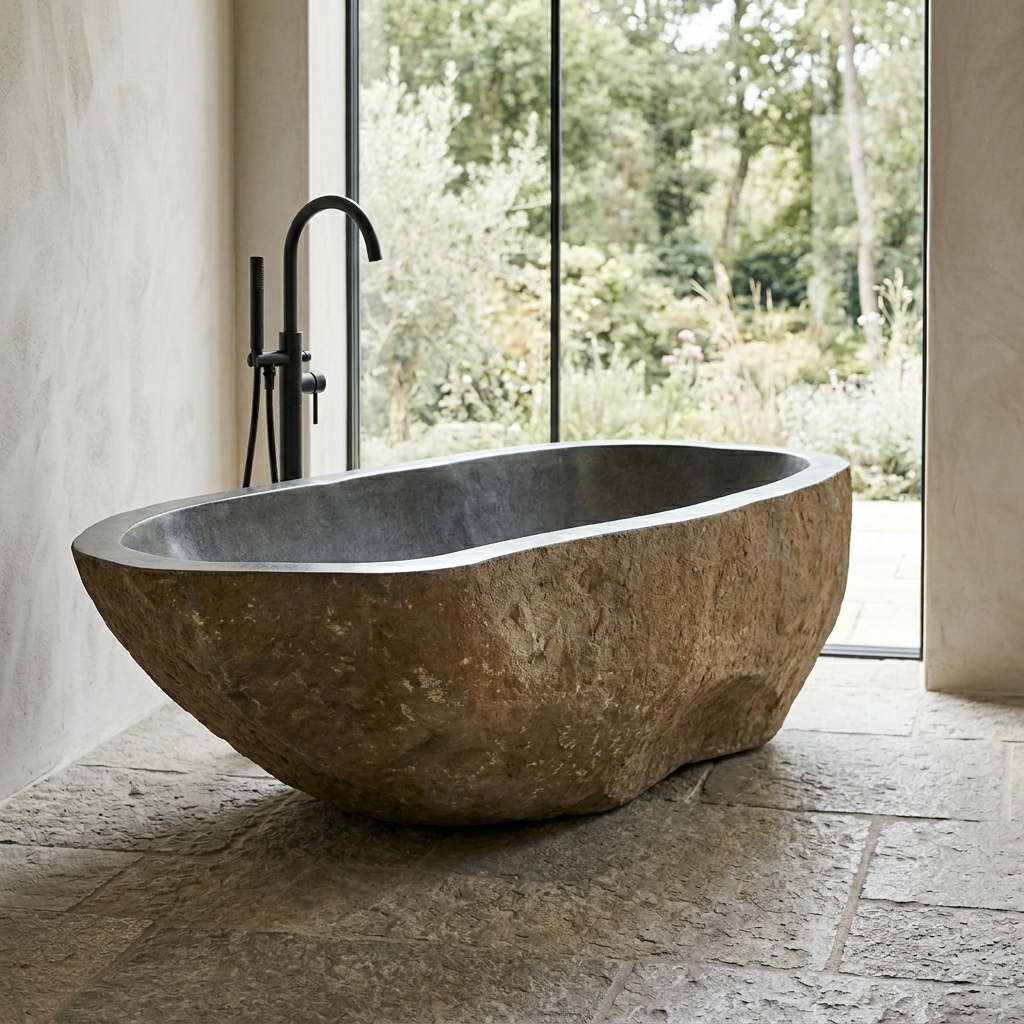 Handcrafted Natural Stone Freestanding Bathtub - Spa Quality