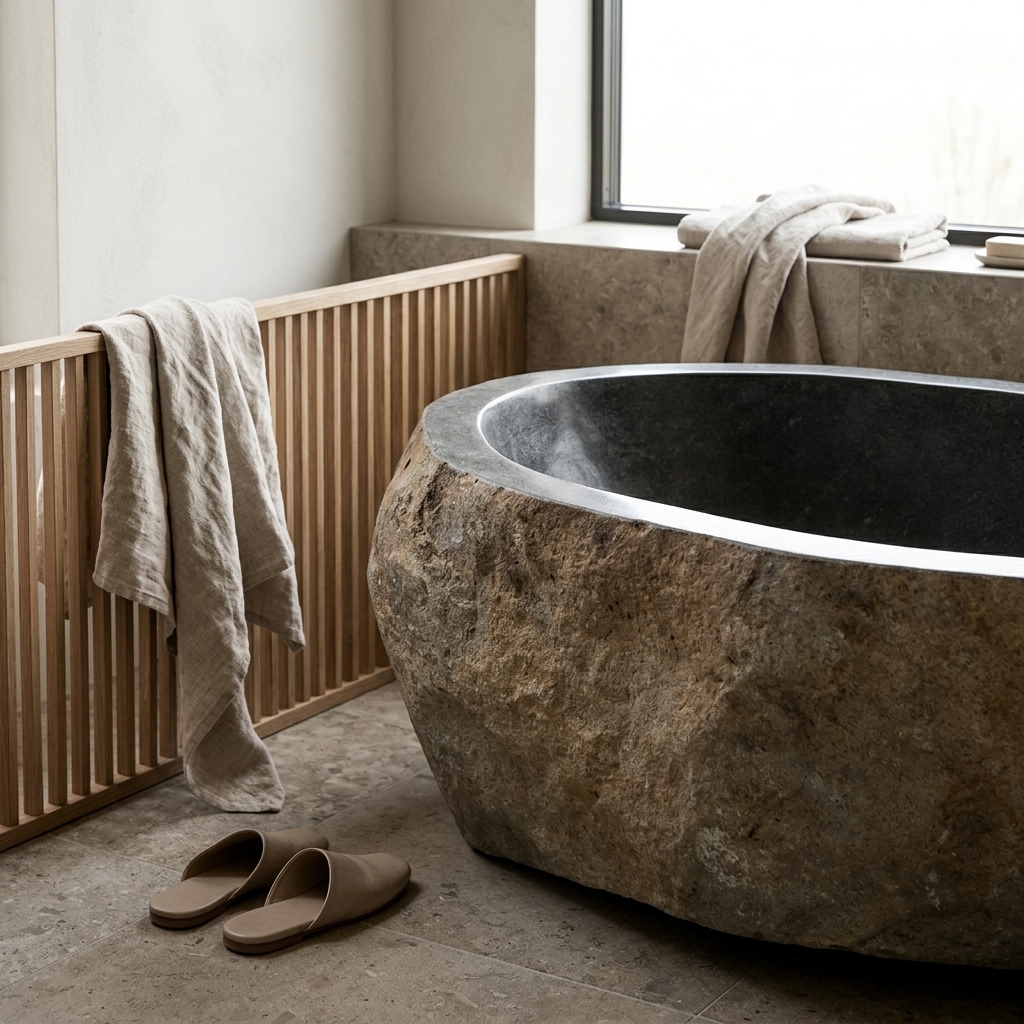 Handcrafted Natural Stone Freestanding Bathtub - Spa Quality