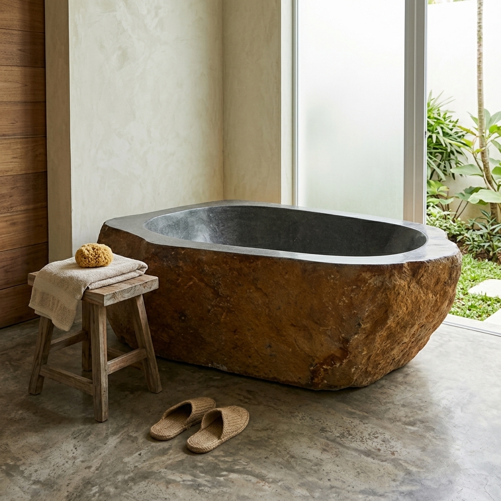 Handcrafted Natural Stone Freestanding Bathtub - Spa Quality