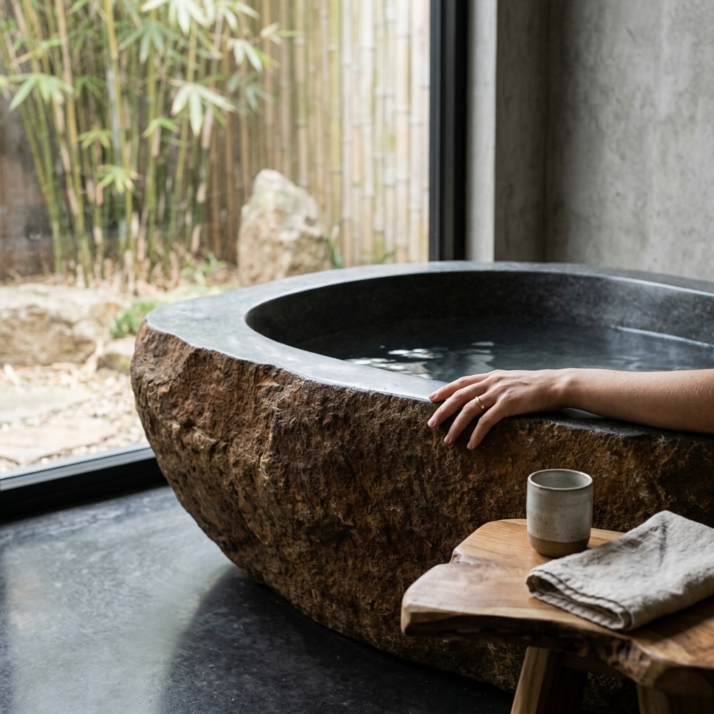 Handcrafted Natural Stone Freestanding Bathtub - Spa Quality