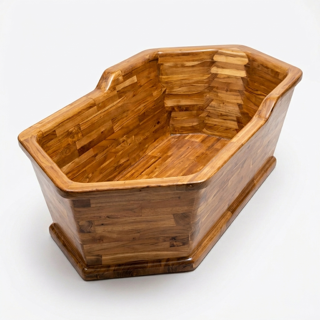 Handcrafted Teak Wood Freestanding Bathtub - Spa Quality