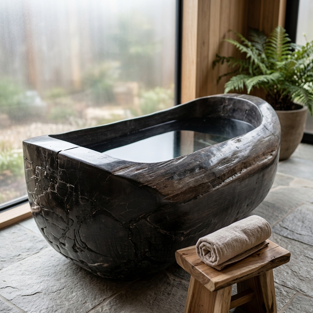 Handcrafted Petrified Wood Freestanding Bathtub - Spa Quality Fossil Wood