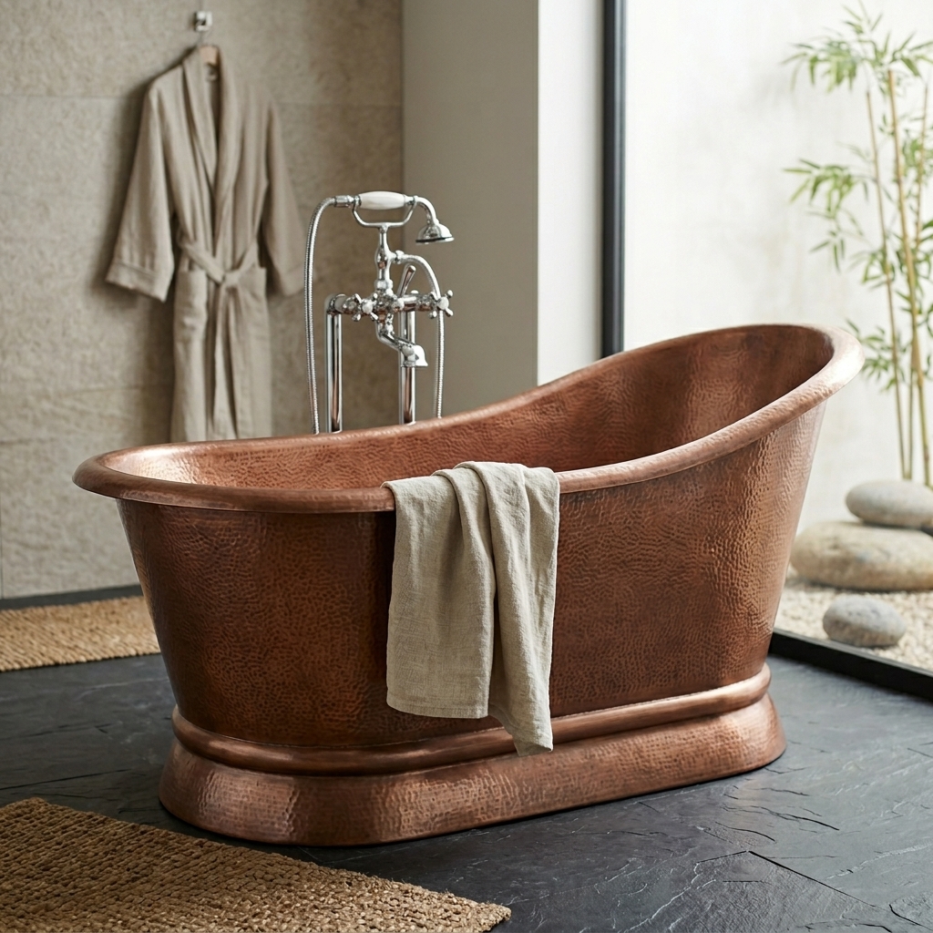 Handcrafted Copper Freestanding Bathtub - Spa Quality