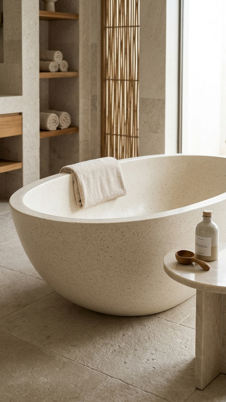 Handcrafted Terrazzo Stone Freestanding Bathtub - Spa Quality (Oval)