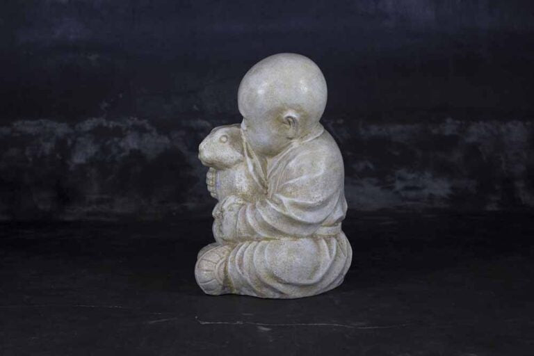 Hand-Painted Shaolin Buddha Holding a Rabbit