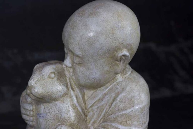 Hand-Painted Shaolin Buddha Holding a Rabbit