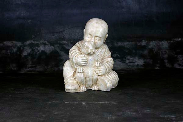 Hand-Painted Shaolin Buddha Holding a Rabbit