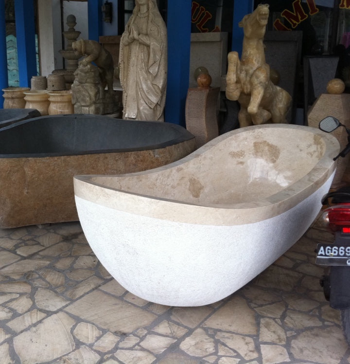 Handcrafted Marble Stone Freestanding Bathtub - Spa Quality (Oval)