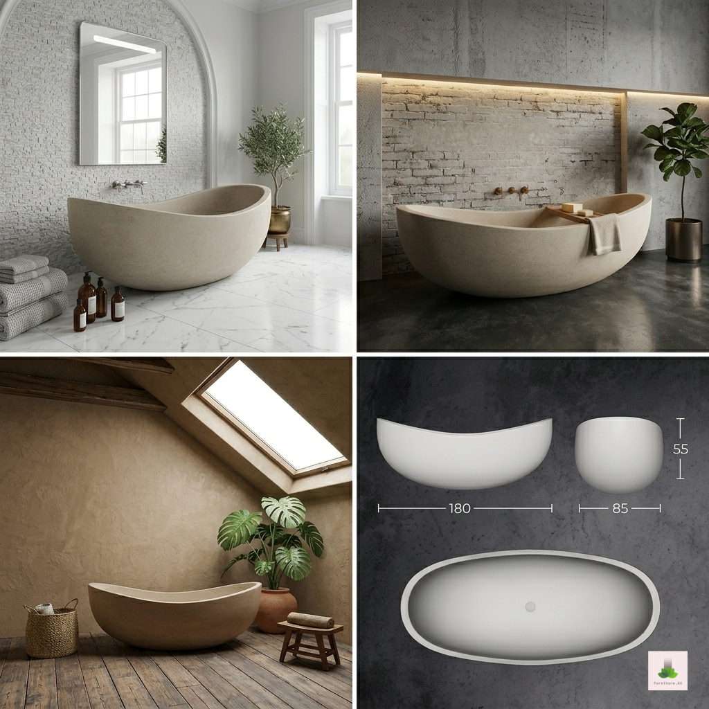 Handcrafted Terrazzo Stone Freestanding Bathtub - Spa Quality