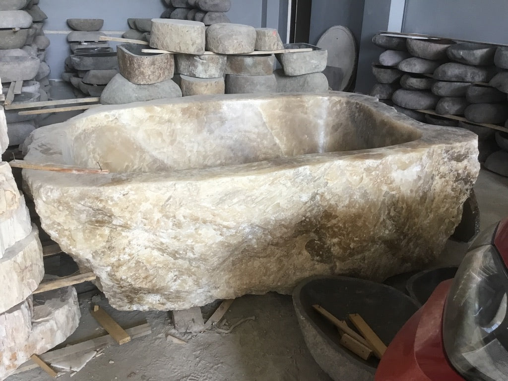 Handcrafted Onyx Stone Freestanding Bathtub - Spa Quality