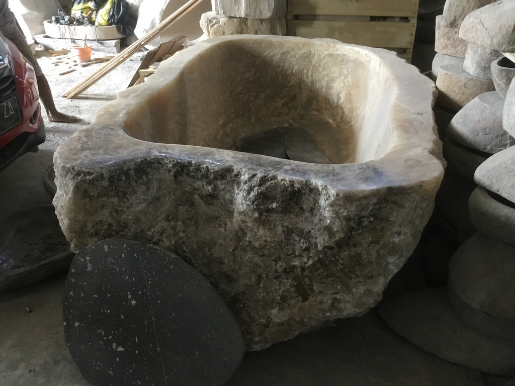 Handcrafted Onyx Stone Freestanding Bathtub - Spa Quality