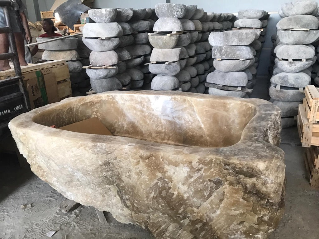 Handcrafted Onyx Stone Freestanding Bathtub - Spa Quality
