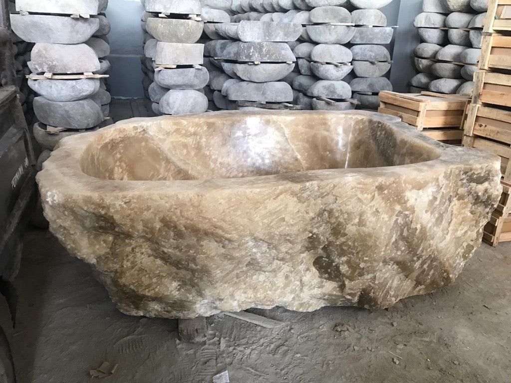 Handcrafted Onyx Stone Freestanding Bathtub - Spa Quality