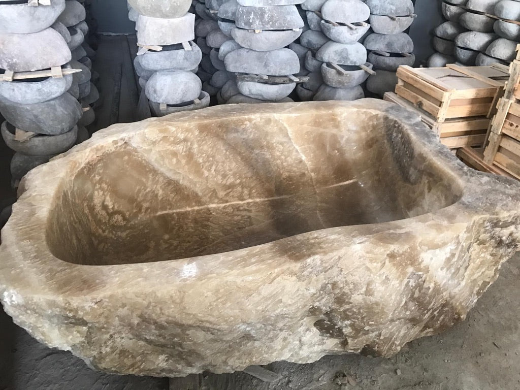 Handcrafted Onyx Stone Freestanding Bathtub - Spa Quality