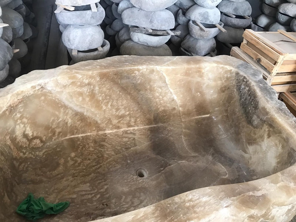 Handcrafted Onyx Stone Freestanding Bathtub - Spa Quality
